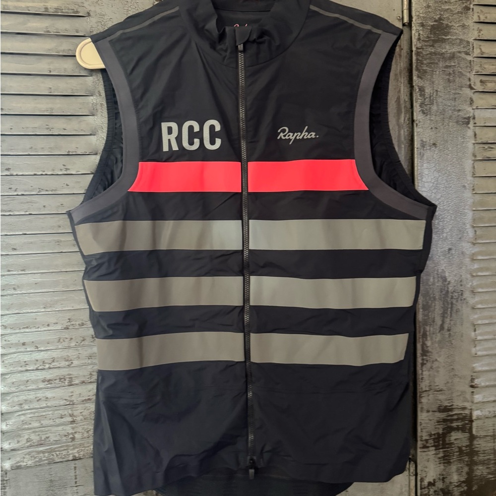 Rapha Black Vest with Coral Stripe and Gray Reflective Bands